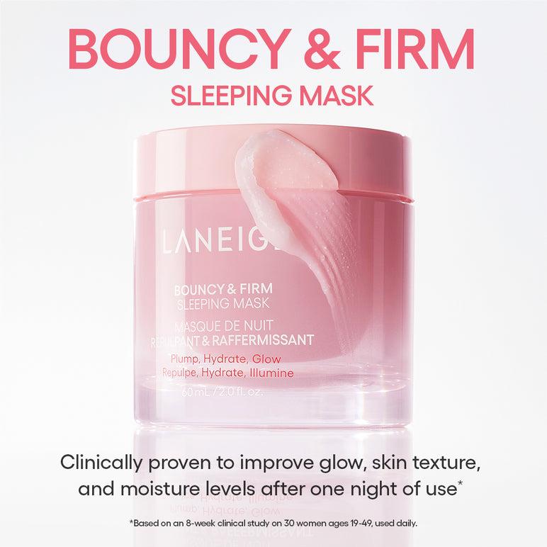 Bouncy & Firm Sleeping Mask 60ml jar with pink gel for overnight skin firming and hydration